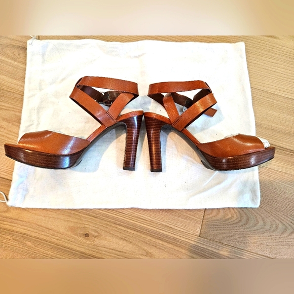 Lauren Ralph Lauren Saydee Leather Platform Heels Burnished Vachetta Tan 5.5 New - Picture 6 of 6